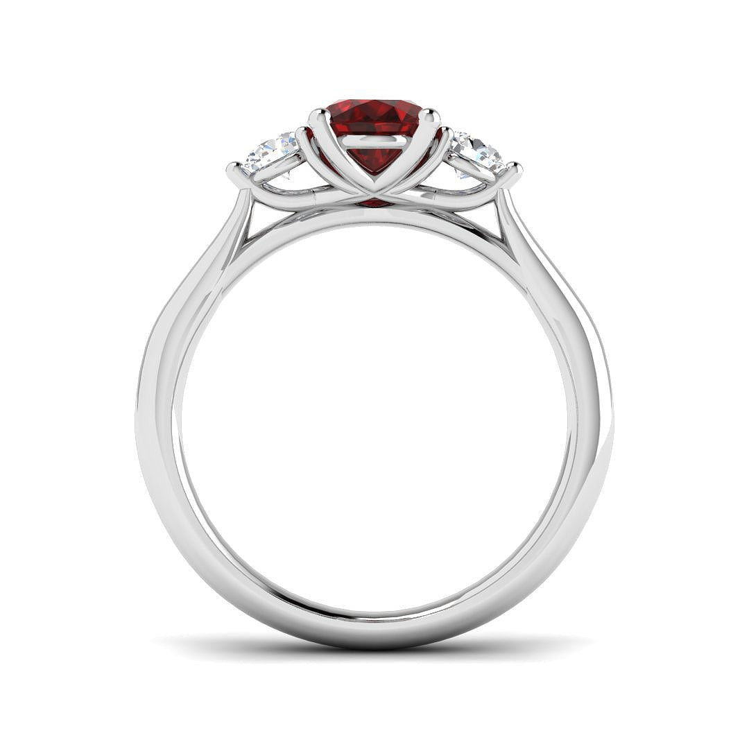 1.60ct Ruby with 0.25ct Diamond Trilogy Ring in 18k White Gold - All Diamond