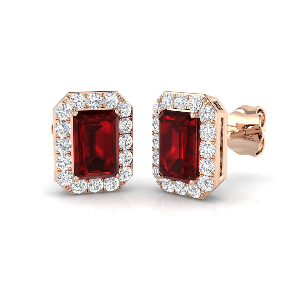 1.75ct Ruby & Diamond Rectangle Cluster Earrings 18k Rose Gold - All Diamond