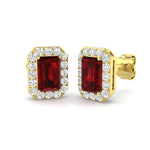 1.75ct Ruby & Diamond Rectangle Cluster Earrings 18k Yellow Gold - All Diamond