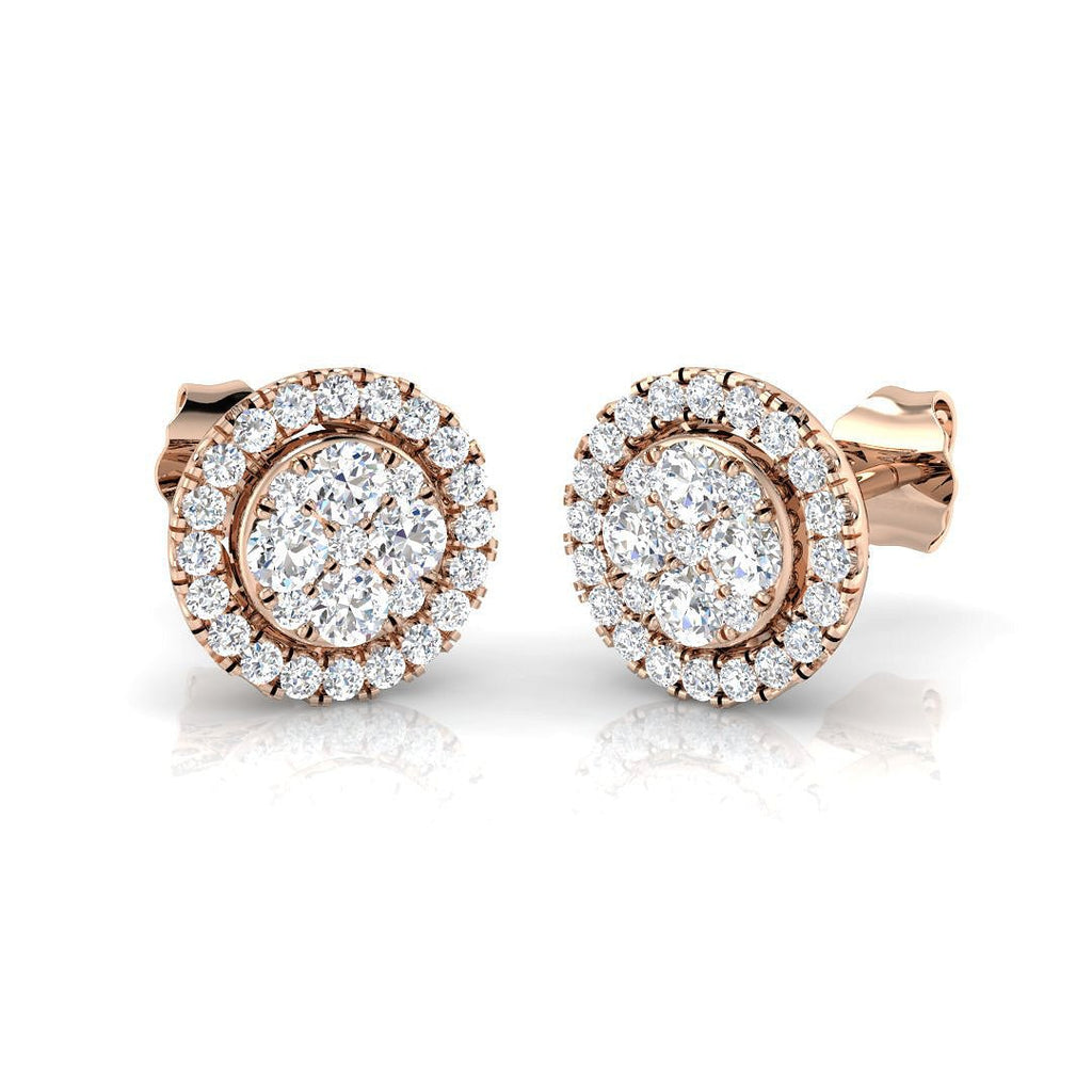 18k Rose Gold Circle Diamond Cluster Halo Earrings 0.70ct In G/SI Quality - All Diamond
