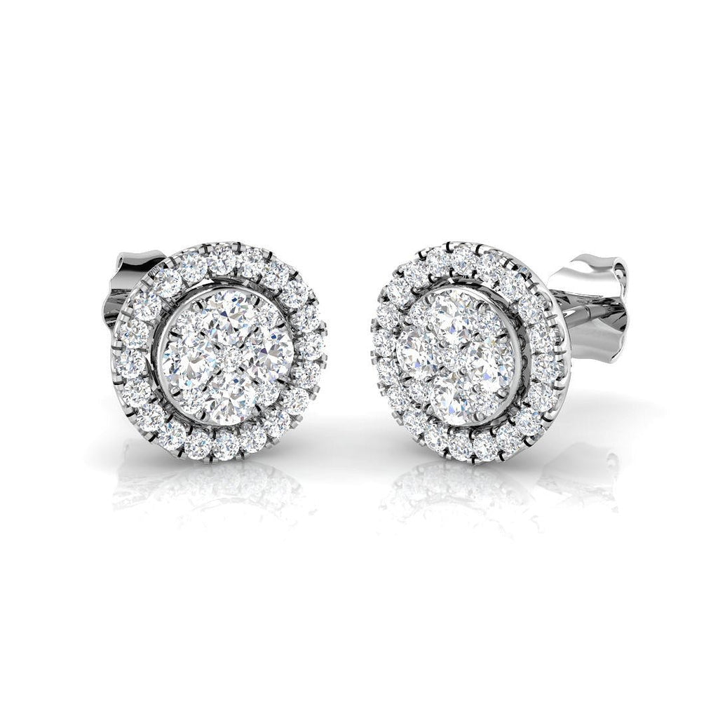 18k White Gold Circle Diamond Cluster Halo Earrings 0.70ct In G/SI Quality - All Diamond