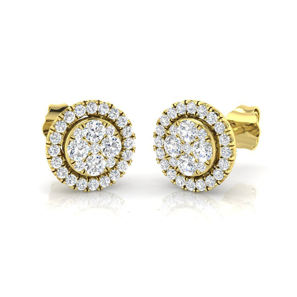 18k Yellow Gold Circle Diamond Cluster Halo Earrings 0.70ct In G/SI Quality - All Diamond