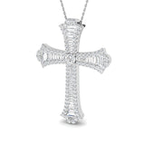 2.00ct Baguette and Round Cut Claw Set Diamond Cross in 18k White Gold - All Diamond