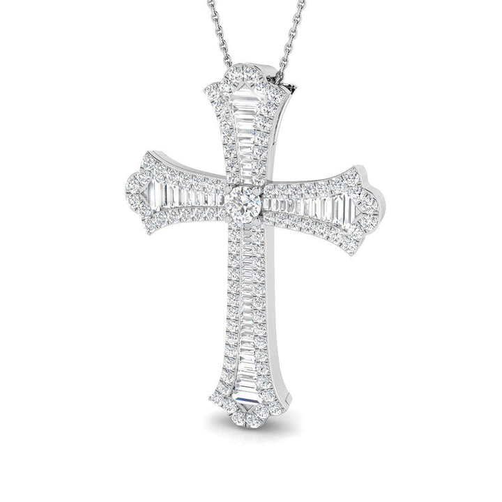 2.00ct Baguette and Round Cut Claw Set Diamond Cross in 18k White Gold