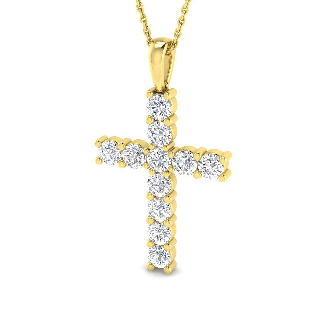 2.00ct Classic Claw Set Diamond Cross Pendant in 18k Yellow Gold - All Diamond