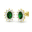 2.00ct Emerald & Diamond Oval Cluster Earrings 18k Yellow Gold - All Diamond