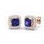 2.05ct Tanzanite & Diamond Cushion Cluster Earrings 18k Rose Gold - All Diamond