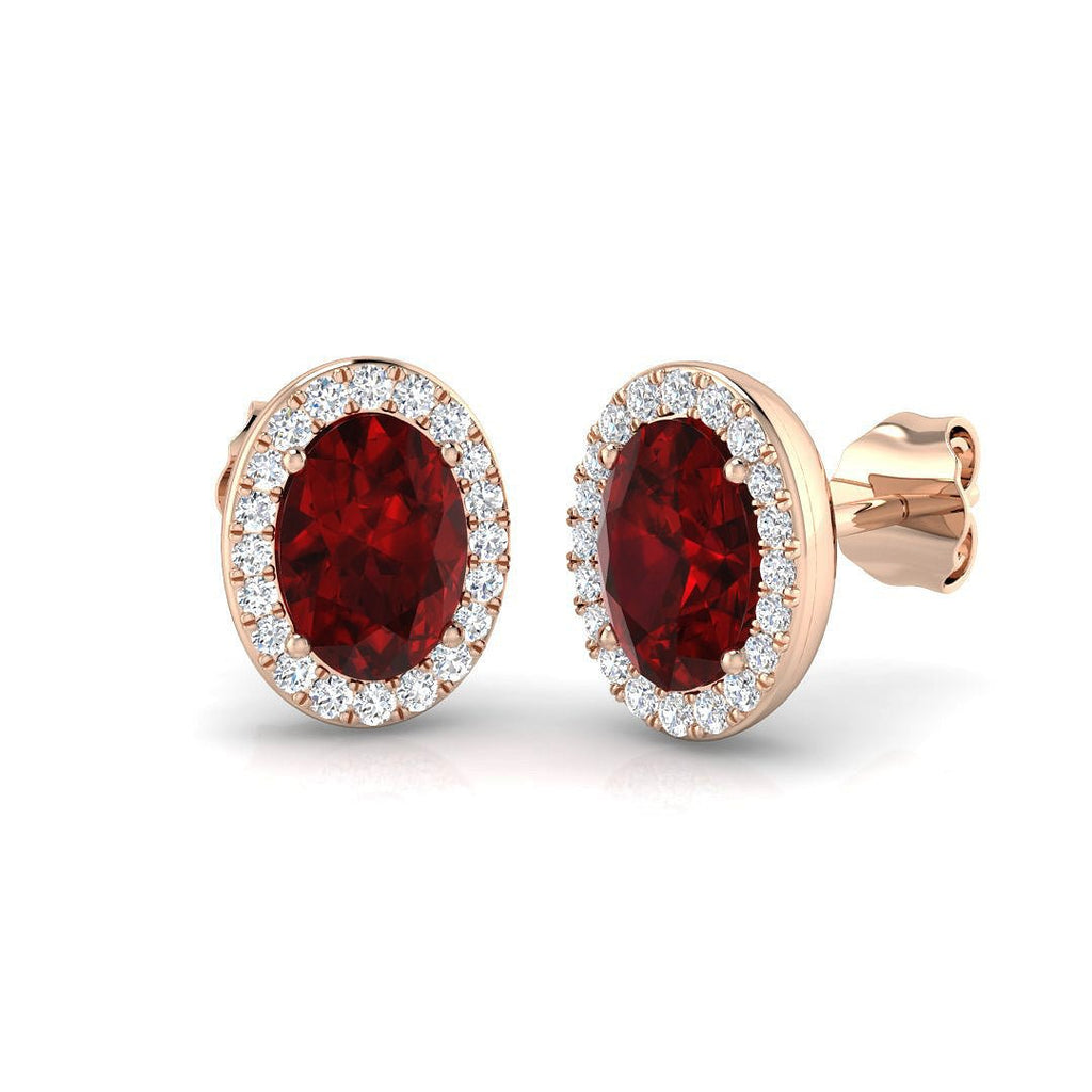 2.10ct Ruby & Diamond Oval Cluster Earrings 18k Rose Gold - All Diamond