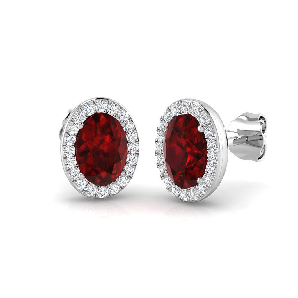 2.10ct Ruby & Diamond Oval Cluster Earrings 18k White Gold - All Diamond
