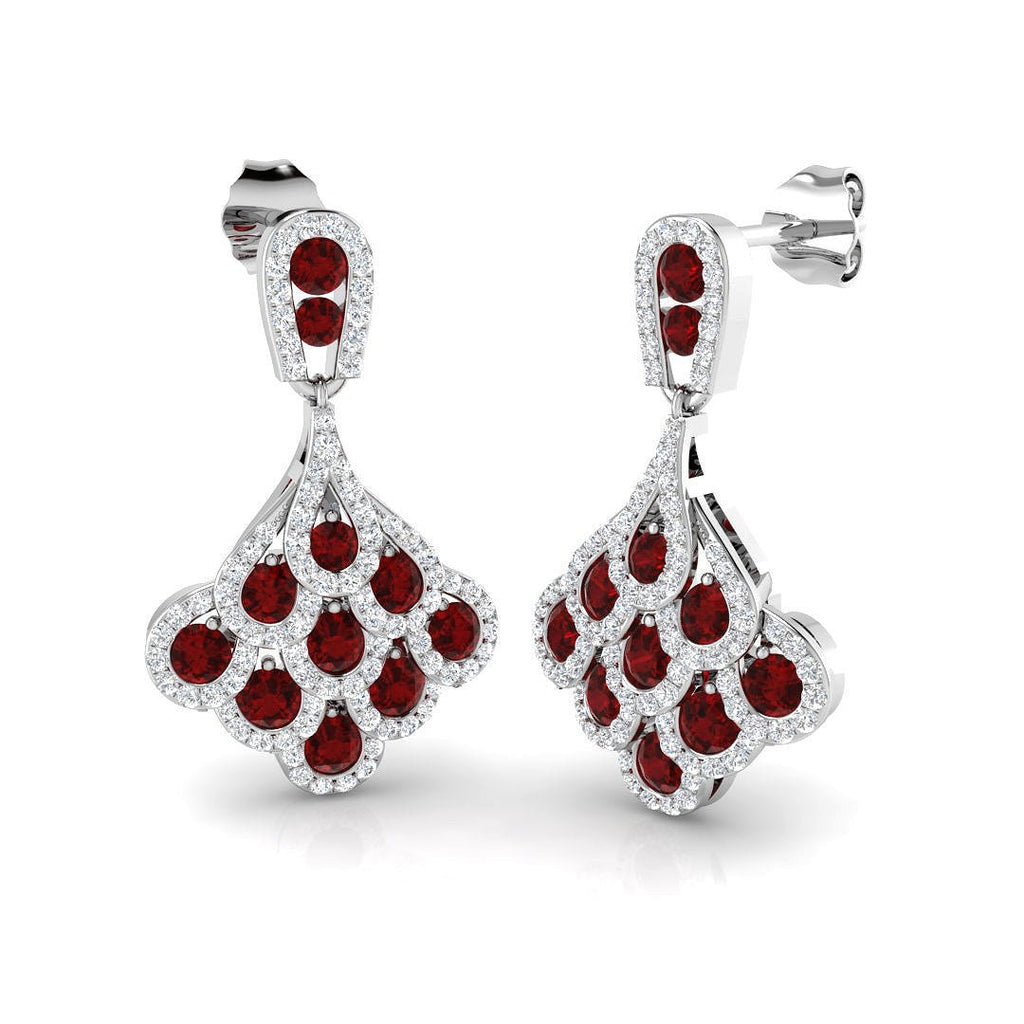 2.20ct Ruby & Diamond Drop Earrings in 18k White Gold - All Diamond