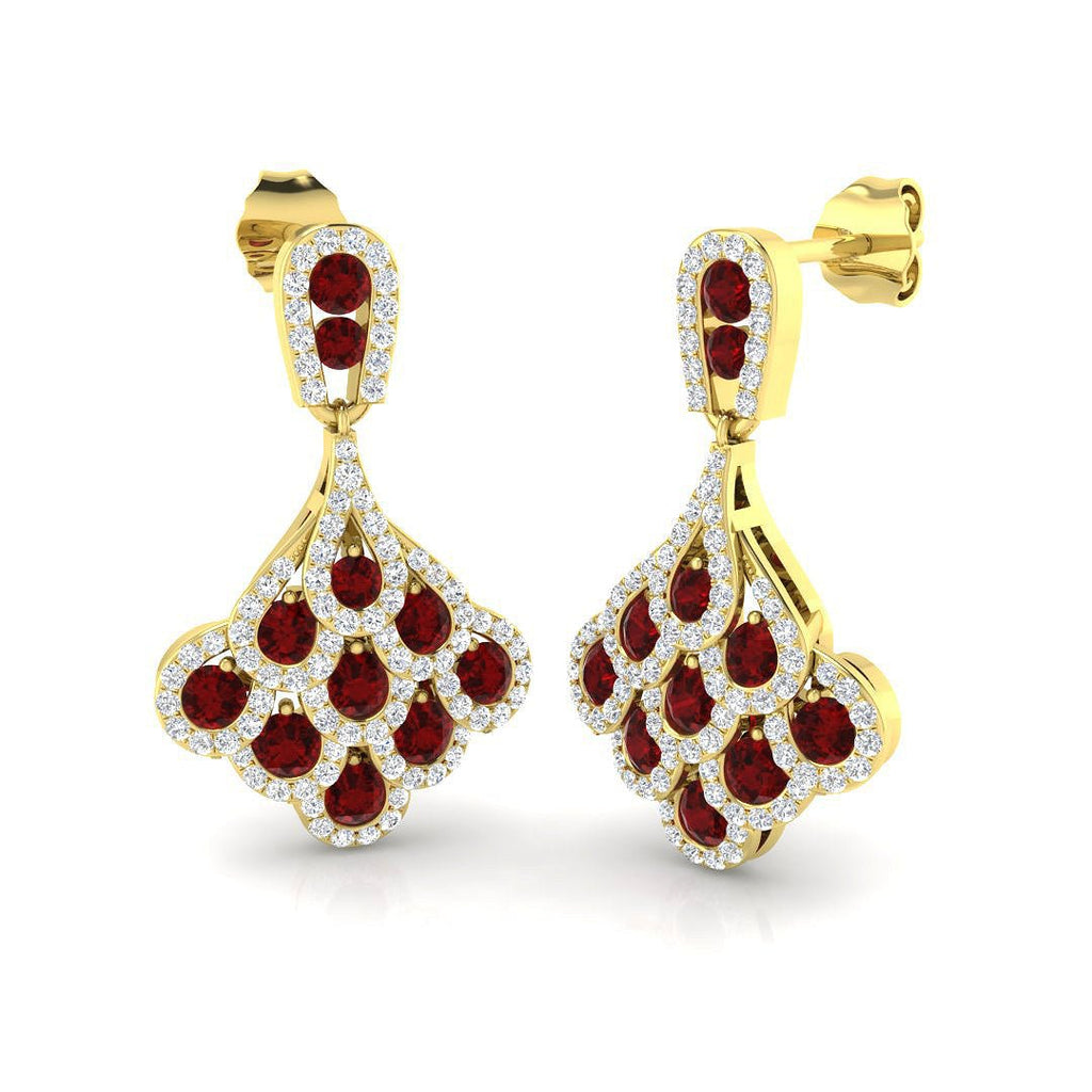 2.20ct Ruby & Diamond Drop Earrings in 18k Yellow Gold - All Diamond