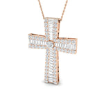 2.30ct Baguette & Round Cut Claw Set Diamond Cross in 18k Rose Gold - All Diamond