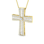 2.30ct Baguette & Round Cut Claw Set Diamond Cross in 18k Yellow Gold - All Diamond