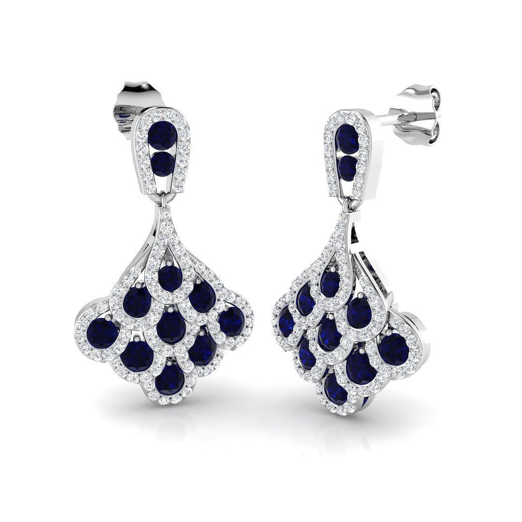 2.30ct Blue Sapphire & Diamond Drop Earrings in 18k White Gold - All Diamond