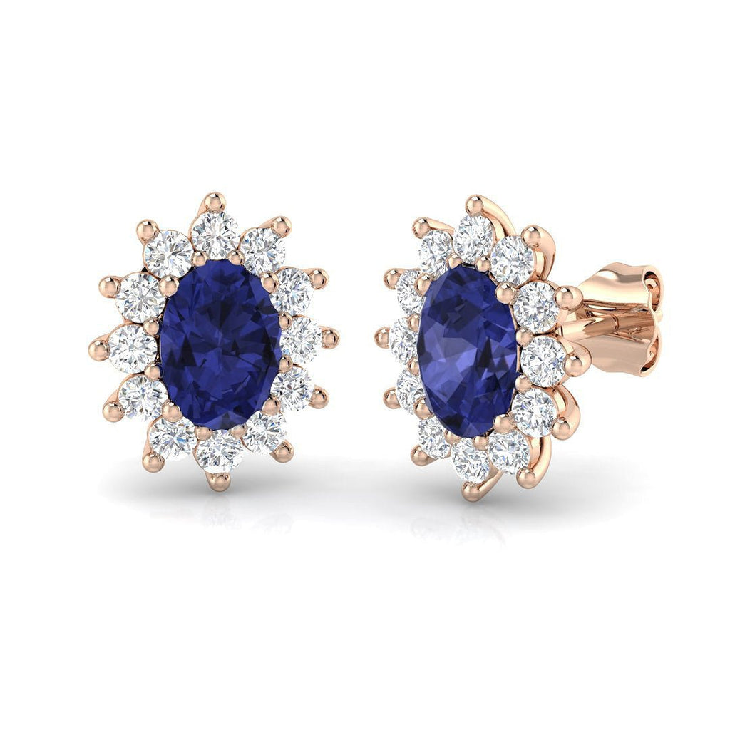 2.50ct Tanzanite & Diamond Oval Cluster Earrings 18k Rose Gold - All Diamond