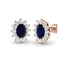 2.55ct Blue Sapphire & Diamond Oval Cluster Earrings 18k Rose Gold