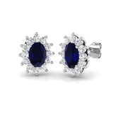 2.55ct Blue Sapphire & Diamond Oval Cluster Earrings 18k White Gold - All Diamond