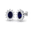2.55ct Blue Sapphire & Diamond Oval Cluster Earrings 18k White Gold