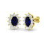 2.55ct Blue Sapphire & Diamond Oval Cluster Earrings 18k Yellow Gold - All Diamond
