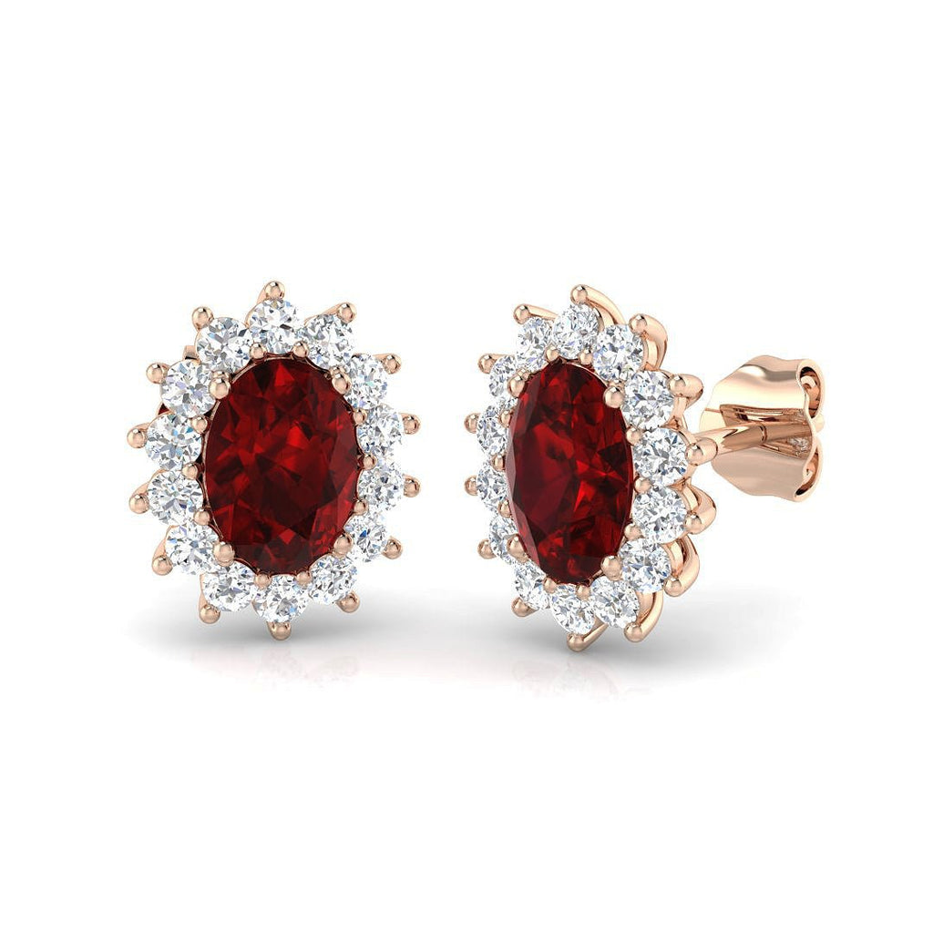 2.55ct Ruby & Diamond Oval Cluster Earrings 18k Rose Gold - All Diamond
