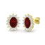 2.55ct Ruby & Diamond Oval Cluster Earrings 18k Yellow Gold