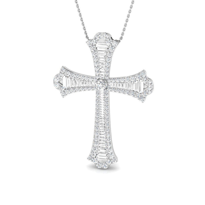 3.00ct Baguette & Round Claw Set Diamond Cross in 18k White Gold