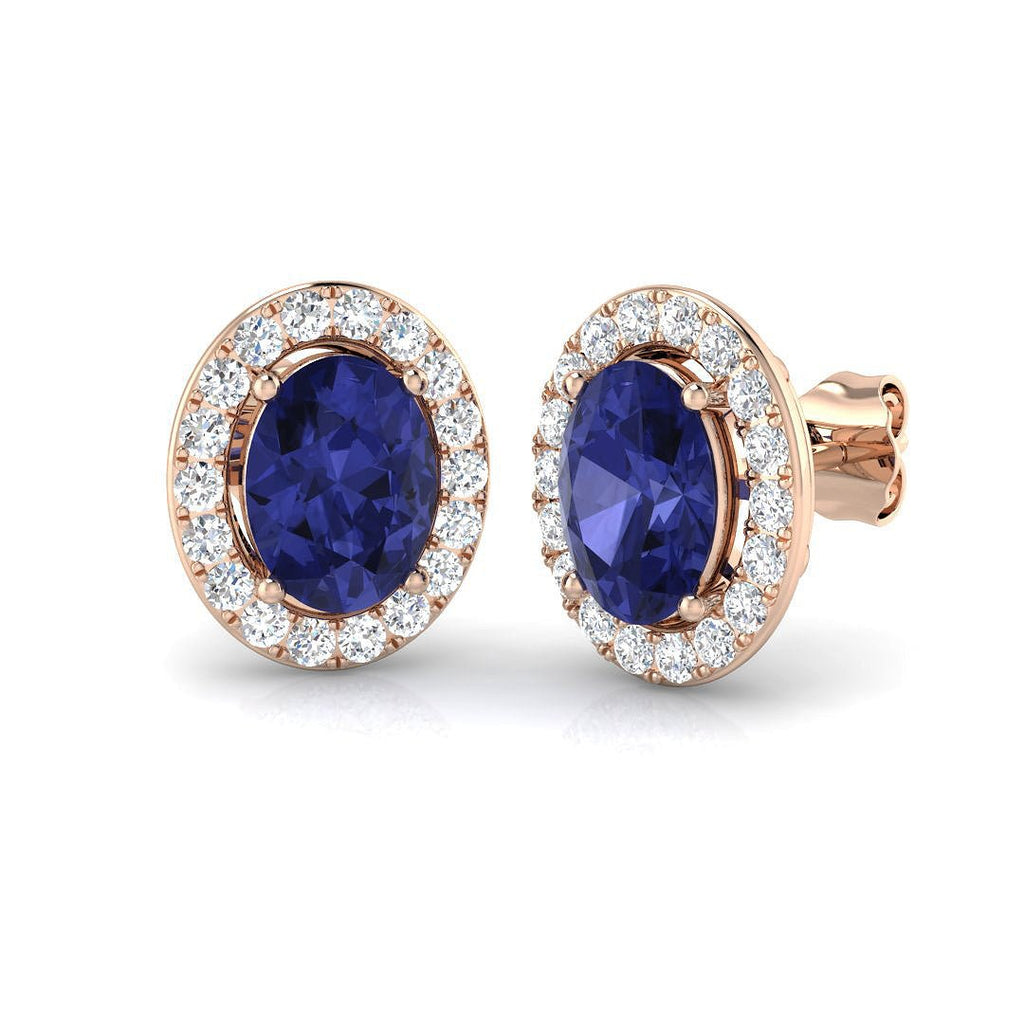 3.60ct Tanzanite & Diamond Oval Cluster Earrings 18k Rose Gold - All Diamond