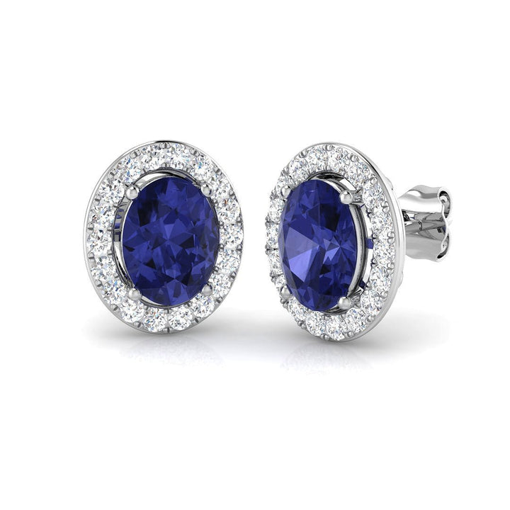 3.60ct Tanzanite & Diamond Oval Cluster Earrings 18k White Gold