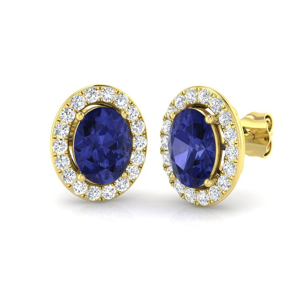 3.60ct Tanzanite & Diamond Oval Cluster Earrings 18k Yellow Gold - All Diamond