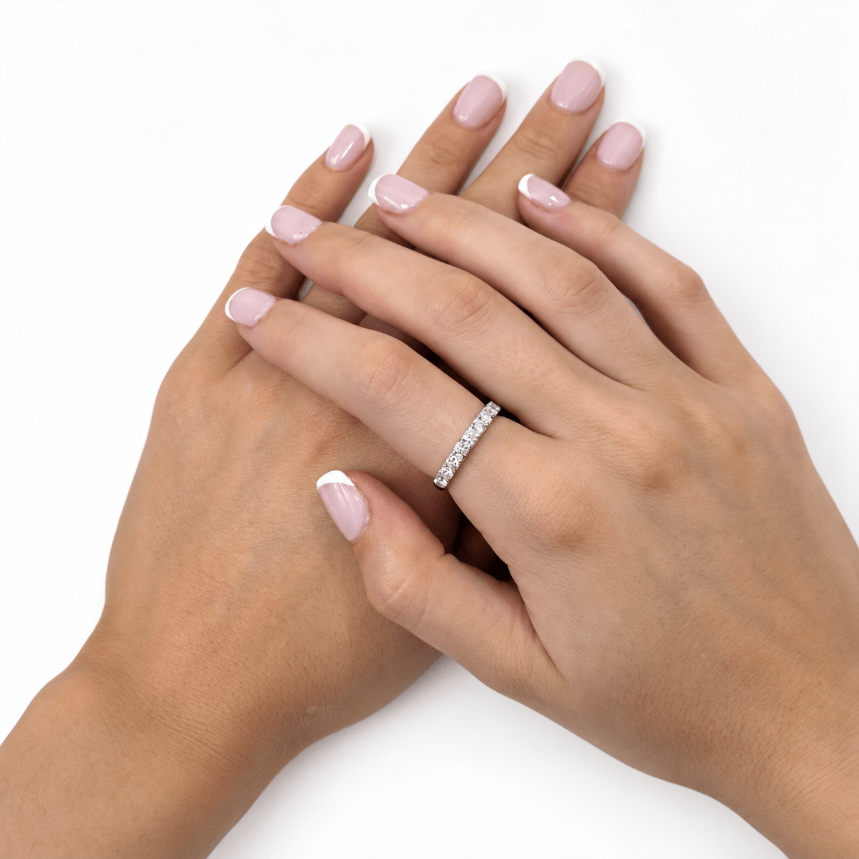 9 Stone Half Eternity Ring 1.00ct G/SI Diamonds in 18k White Gold 3.3mm - All Diamond