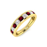 Channel Ruby & Diamond Half Eternity Ring 0.90ct 18k Yellow Gold