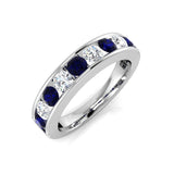 Channel Sapphire & Diamond Half Eternity Ring 1.15ct 18k White Gold