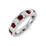 Channel Ruby & Diamond Half Eternity Ring 1.15ct 18k White Gold