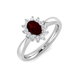 Oval 0.50ct Ruby 0.20ct Diamond Cluster Ring 18k White Gold