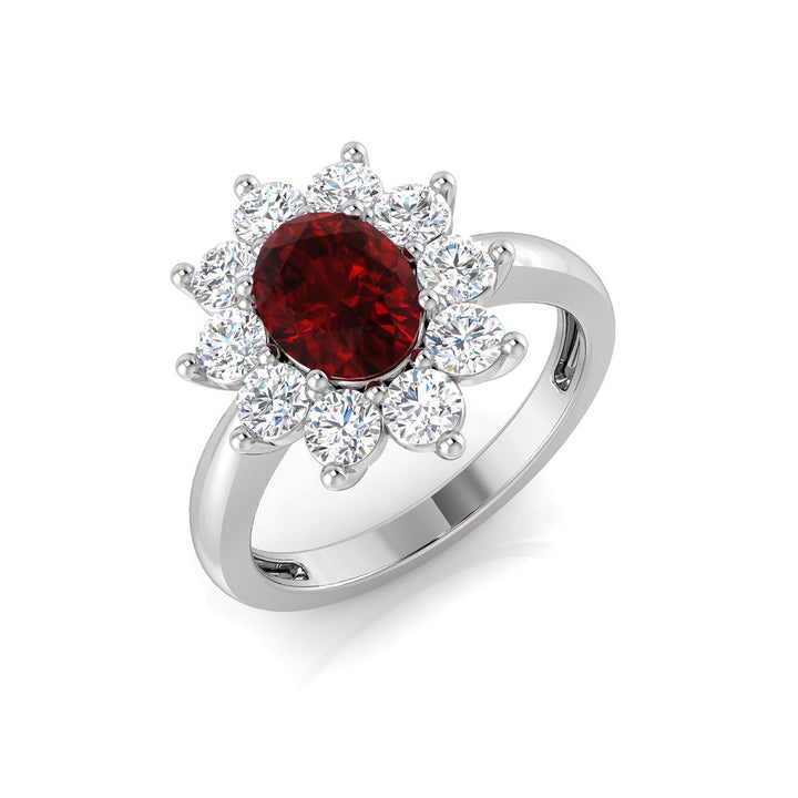Oval 1.50ct Ruby 1.00ct Diamond Cluster Ring 18k White Gold