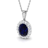 Halo Blue Sapphire 1.85ct with Diamond Necklace in 9k White Gold