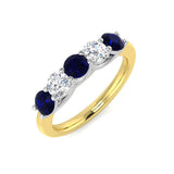 0.75ct Blue Sapphire 0.40ct Diamond Five Stone Ring 18k Yellow Gold
