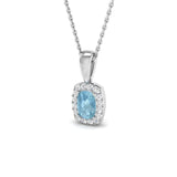 Aquamarine 0.55ct Cushion with Diamond Pendant Necklace in 9k White Gold - All Diamond