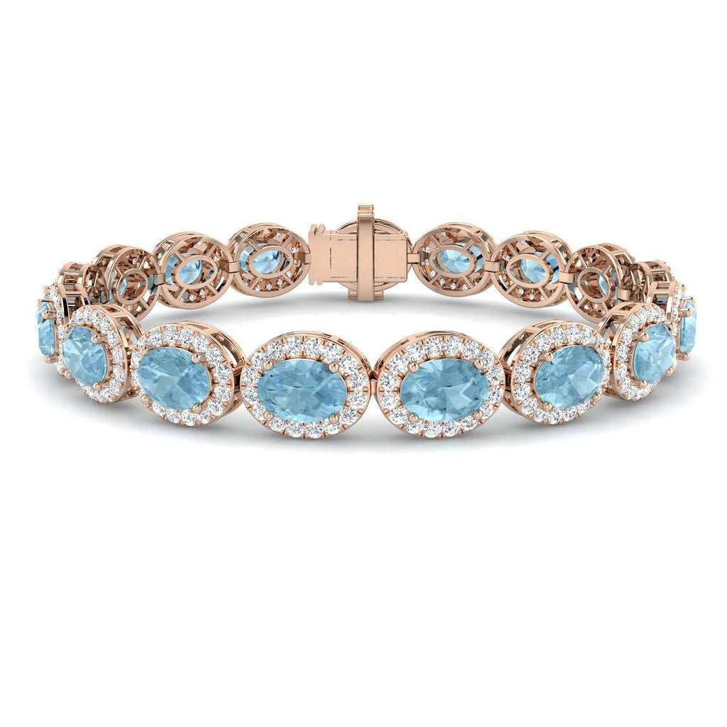 Aquamarine & Diamond Halo Bracelet 16.00ct in 18k Rose Gold - All Diamond