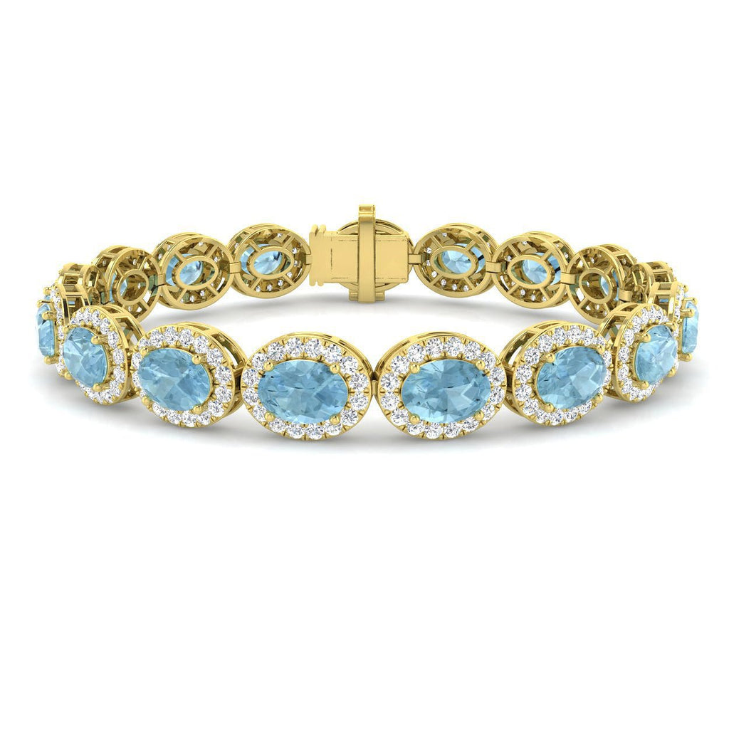 Aquamarine & Diamond Halo Bracelet 16.00ct in 18k Yellow Gold - All Diamond