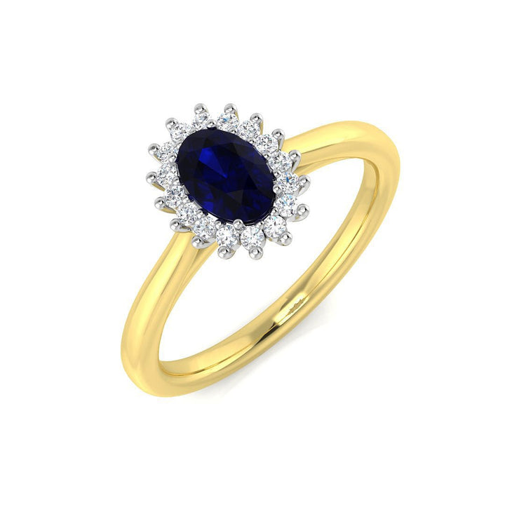 Blue Sapphire 0.60ct and Diamond 0.10ct Ring In 9k Yellow Gold