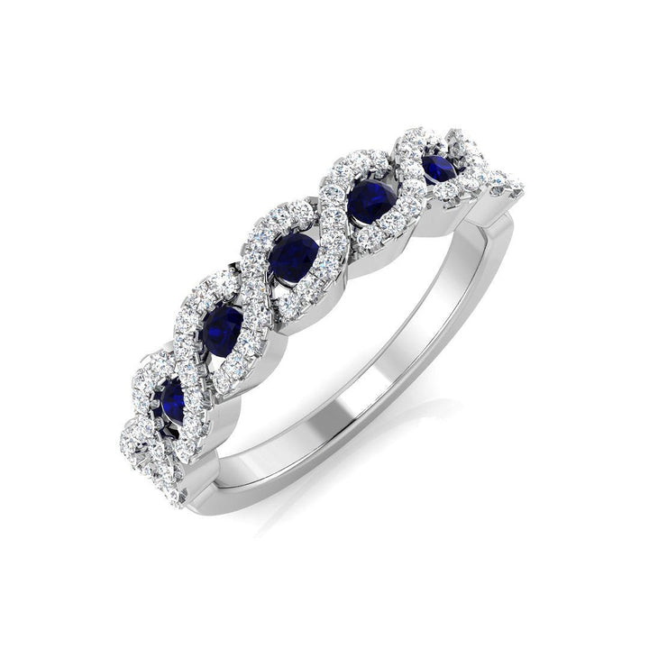 Blue Sapphire & Diamond 0.55ct Dress Cocktail Ring in 18k White Gold
