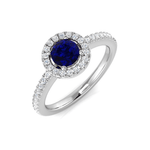 Blue Sapphire & Diamond 0.80ct Halo Ring in 18k White Gold - All Diamond