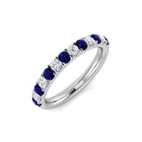 Blue Sapphire & Diamond Half Eternity Ring 0.60ct in 18k White Gold - All Diamond