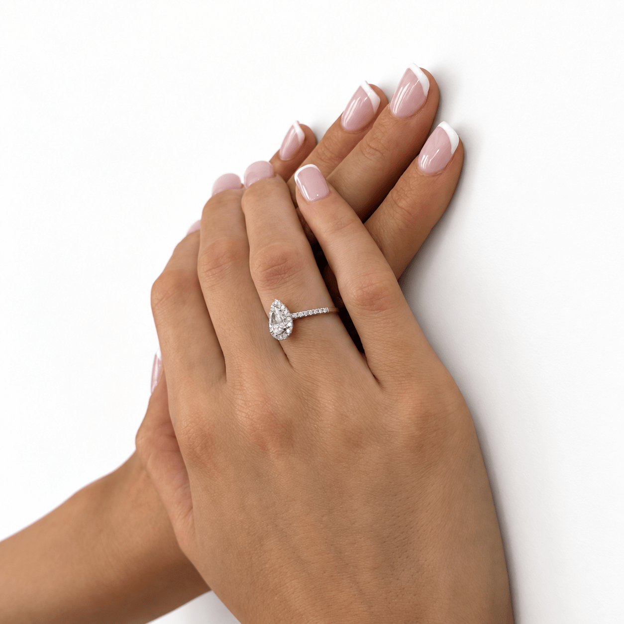 Certified Diamond Halo Pear Engagement Ring 0.85ct Platinum - All Diamond