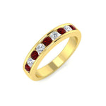 Channel Ruby & Diamond Half Eternity Ring 0.55ct 18k Yellow Gold - All Diamond