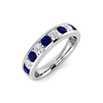 Channel Sapphire & Diamond Half Eternity Ring 0.55ct 18k White Gold - All Diamond