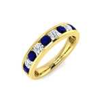 Channel Sapphire & Diamond Half Eternity Ring 0.90ct 18k Yellow Gold - All Diamond