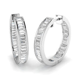 Channel Set Baguette Diamond Hoop Earrings 2.00ct G/SI 18k White Gold - All Diamond