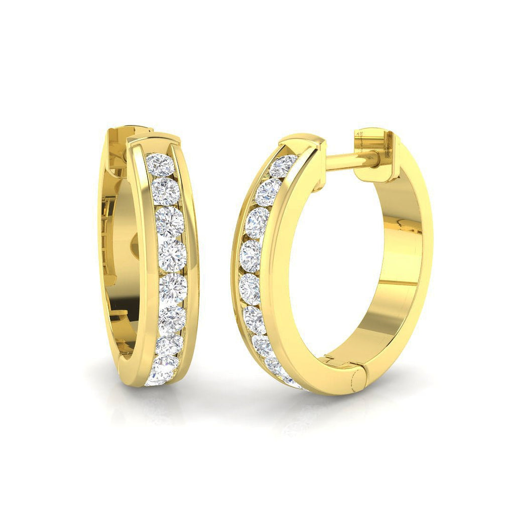 Channel Set Diamond Hoop Earrings 0.35ct G/SI 18k Yellow Gold 14.0mm - All Diamond